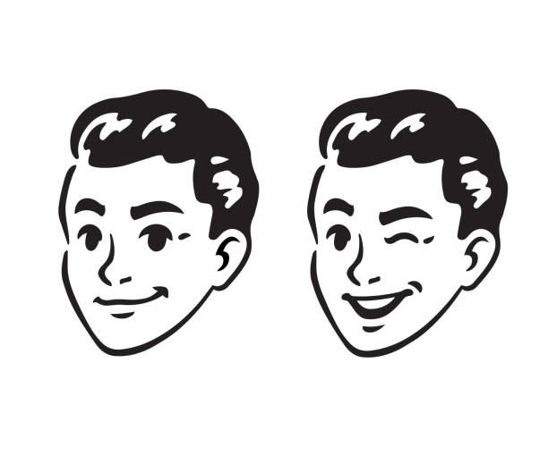 レトロな若い男の肖像 - 漫画のキャラクター点のイラスト素材／クリップアート素材／マンガ素材／アイコン素材