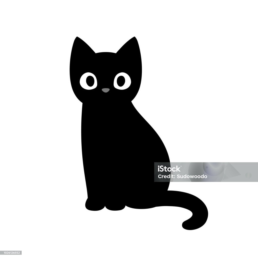Simpatico gatto nero cartone animato - arte vettoriale royalty-free di Gatto domestico