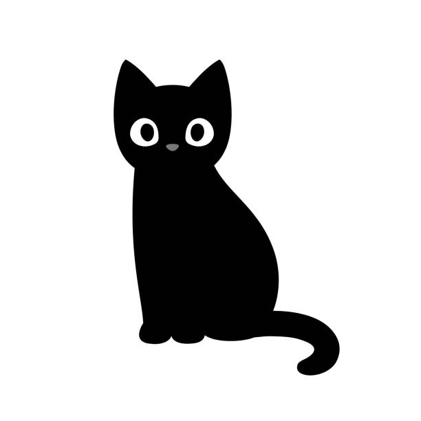 Cute cartoon black cat Cartoon black cat drawing. Simple and cute kitten silhouette, Halloween vector illustration. cats stock illustrations