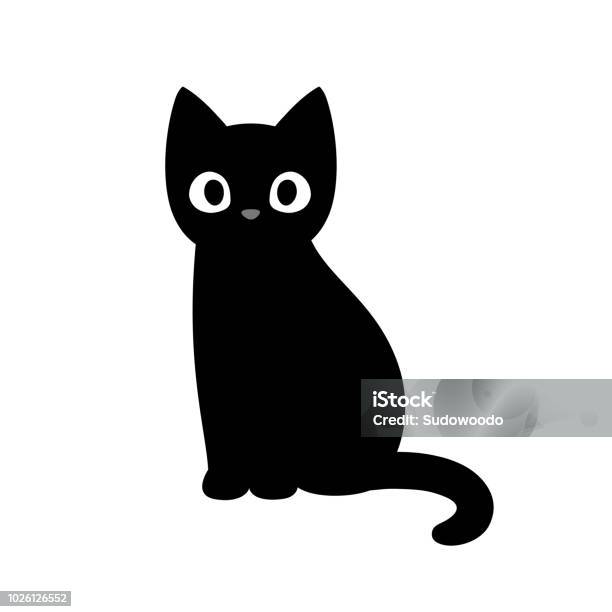 Cute Cartoon Black Cat Stock Illustration - Download Image Now - Domestic Cat, Black Color, Halloween