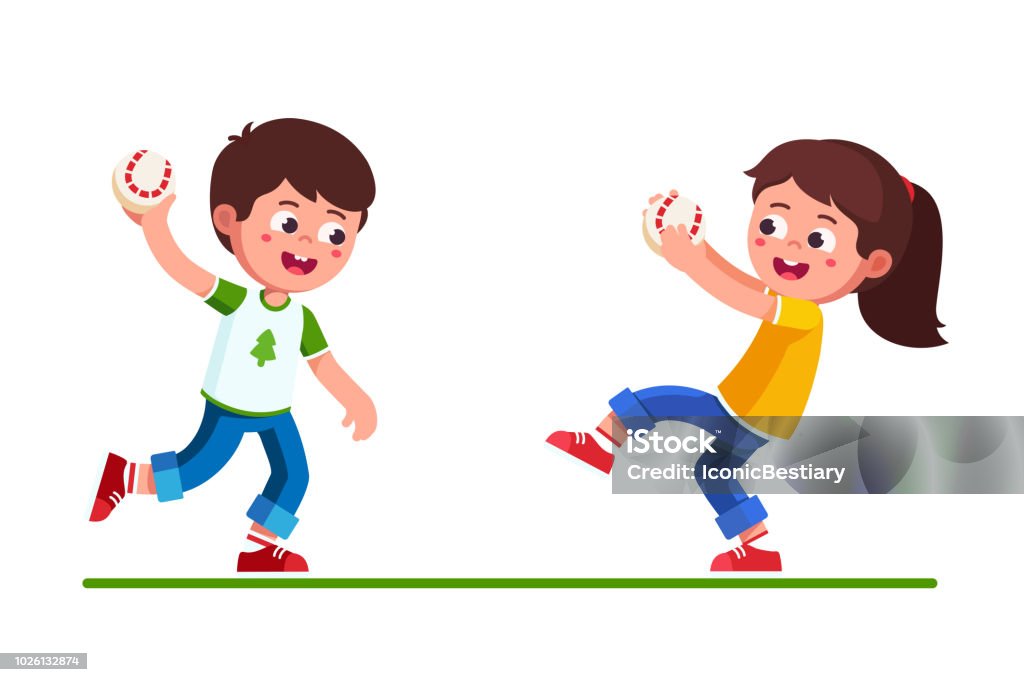 Smiling Preschool Girl And Boy Kids Playing Baseball Game Holding Catching  And Throwing Ball Childhood Activity And Sport Flat Vector Clipart  Illustration Stock Illustration - Download Image Now - iStock