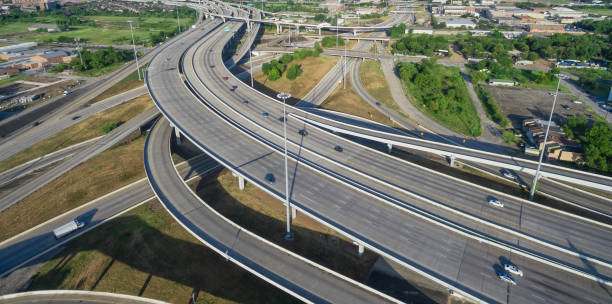 istock Panoramic vertical aerial view interstate 69 highway downtown Houston 1026144820