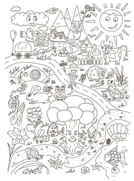 Coloring page with cute baby animals. Vector isolated Coloring page with cute baby animals. Vector isolated kids coloring pages stock illustrations