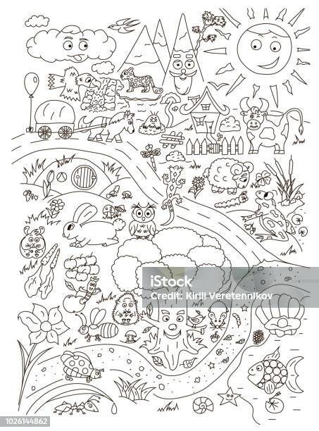 Coloring Page With Cute Baby Animals Vector Isolated Stock Illustration - Download Image Now