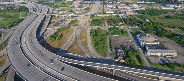 istock Panoramic vertical aerial view interstate 69 highway downtown Houston 1026149960
