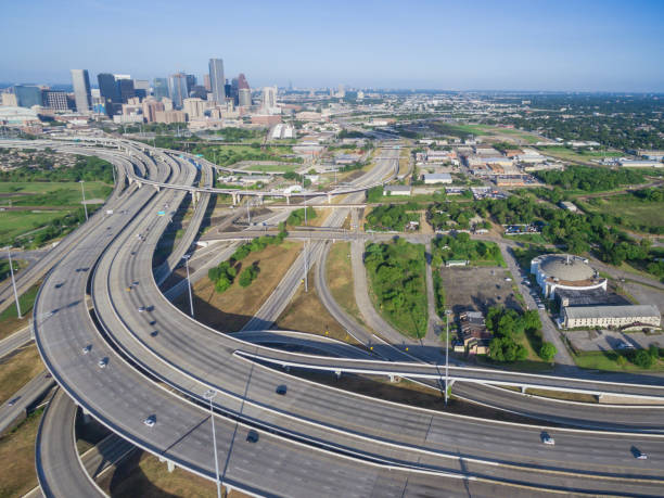 istock Top view interstate 69 highway and Houston downtown in background 1026150016