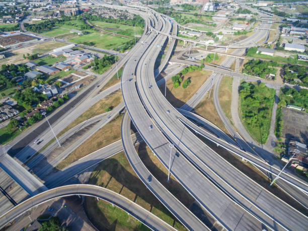 istock Vertical aerial view interstate 69 highway downtown Houston 1026150158