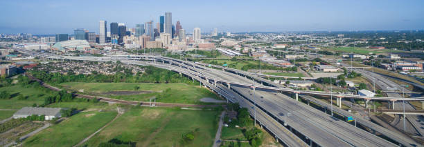 istock Panoramic aerial view Houston downtown and interstate 69 highway 1026155282