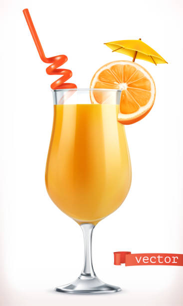 칵테일 오렌지입니다. 과일 주스입니다. 3 차원 벡터 아이콘 - white background fruit vacations nature stock illustrations