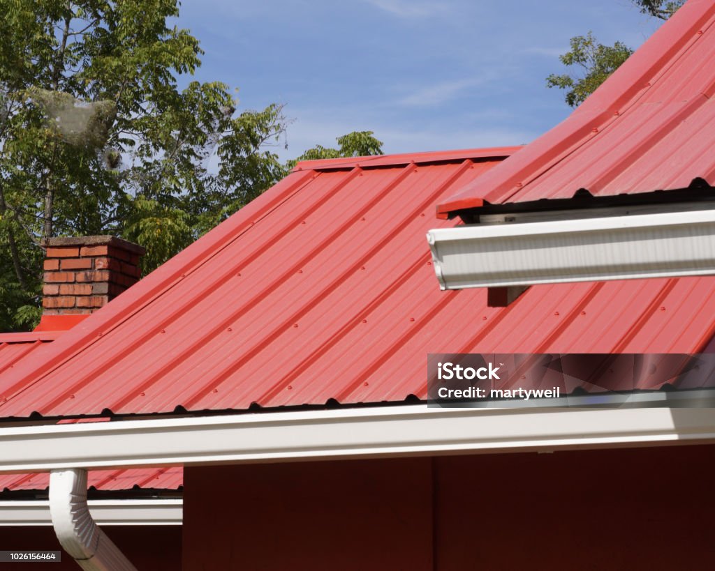 Red metal roof Rooftop Stock Photo