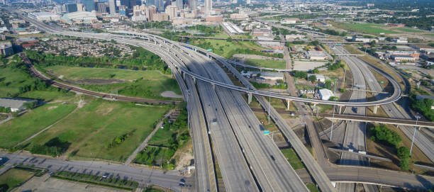istock Panoramic top view Houston suburbs and downtown skylines background 1026156756