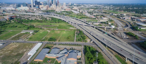 istock Panoramic top view Houston suburbs and downtown skylines background 1026159066