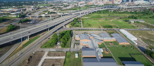 istock Panoramic top view Houston suburbs and downtown skylines background 1026159140