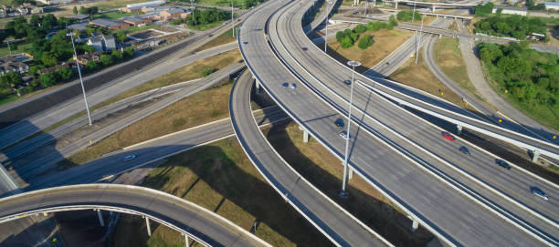 istock Panoramic vertical aerial view interstate 69 highway downtown Houston 1026159560
