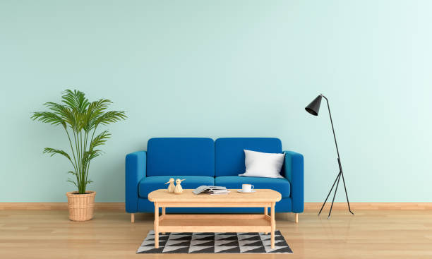 istock blue sofa in living room interior, 3D rendering 1026195042