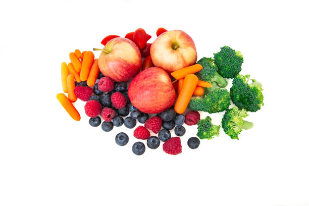istock Assortment fruits and vegetables isolated on white background. 1026195378
