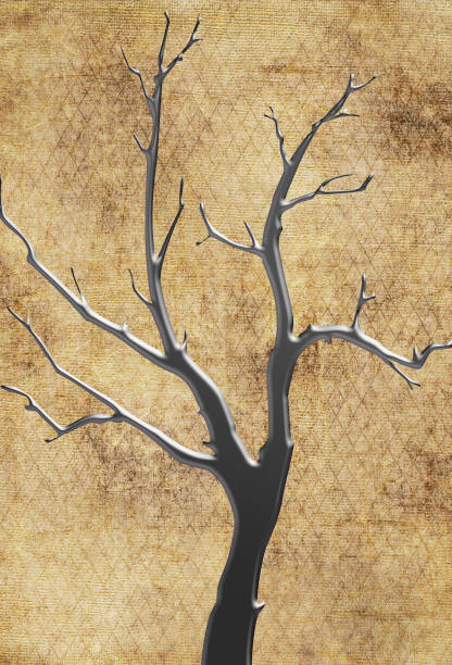 istock Abstract spindly tree in silver metallic against a brown textured background 1026195552