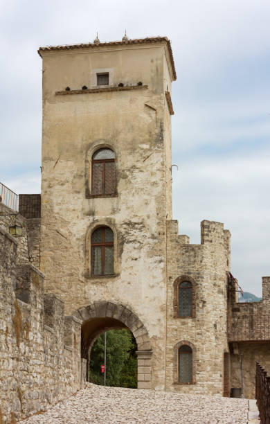 CISON DI VALMARINO, Italy - July 1, 2018: A medieval tower at the Castelbrando castle