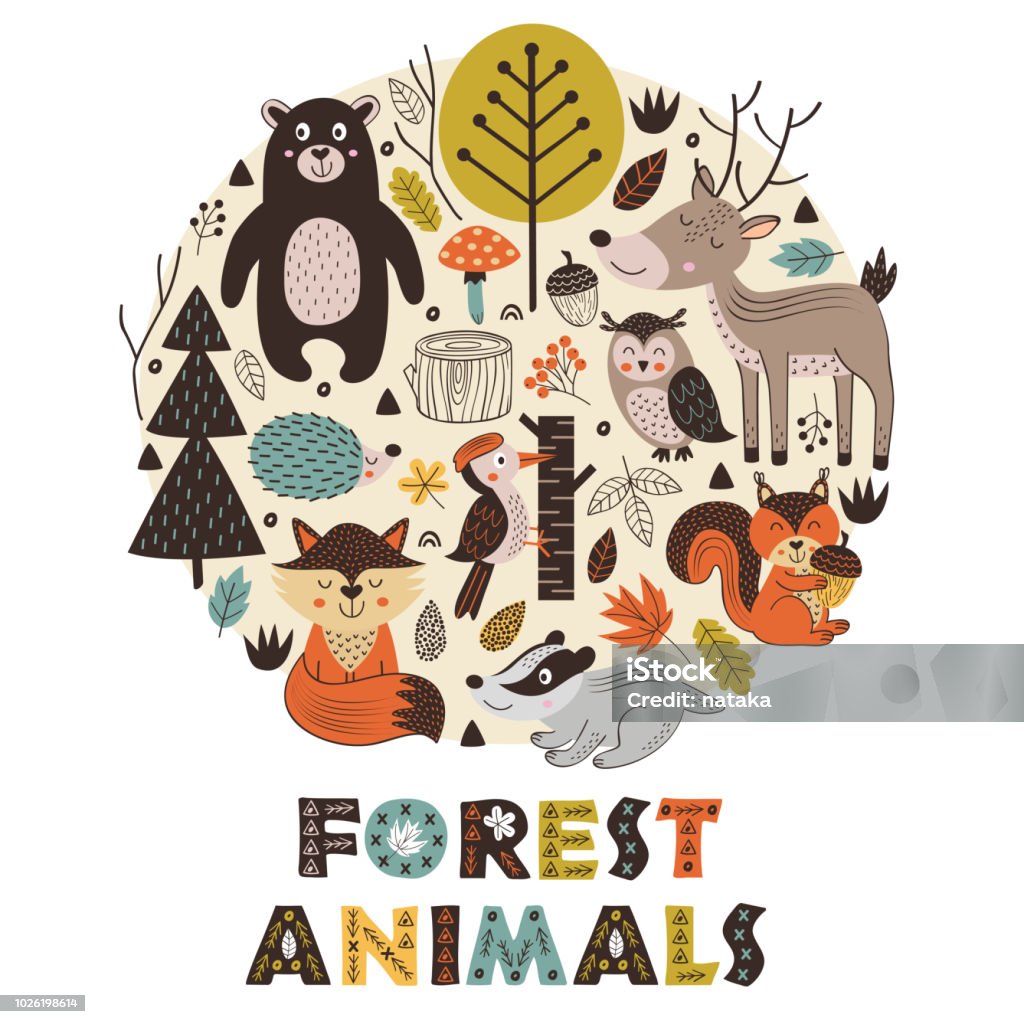 forest animals in circle Scandinavian style forest animals in circle Scandinavian style -  vector illustration, eps Animal stock vector