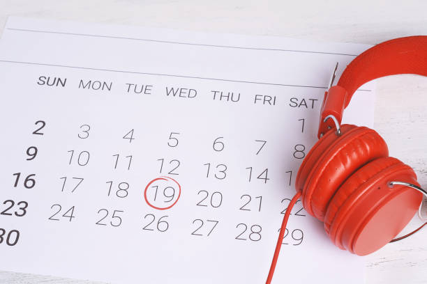 istock Calendar with headphones. 1026218428
