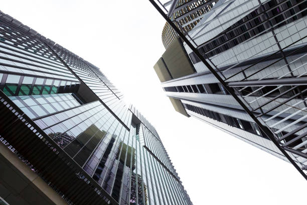 istock Low angle view of office buildings, skyscrapers, copy space 1026218640