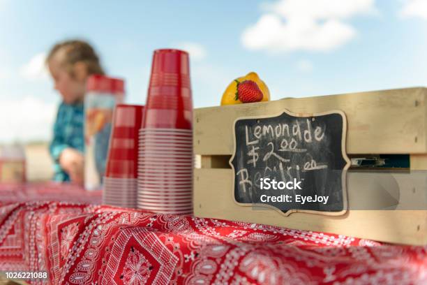 Lemonade Stand And Sign Stock Photo - Download Image Now - Child, Lemonade Stand, Childhood