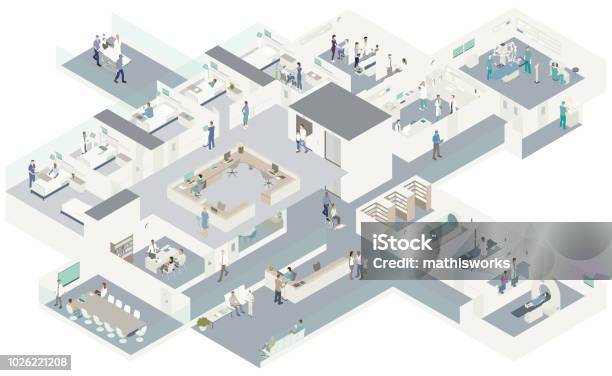 Isometric Hospital Cutaway Stock Illustration - Download Image Now - Hospital, Isometric Projection, Three Dimensional