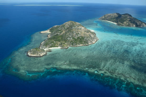 Aerial view around Lizard Island, Great Barrier Reef stock photo
