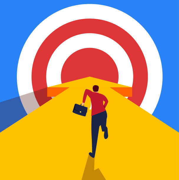 Businessman running towards the goal Businessman running towards the goal reach destination stock illustrations