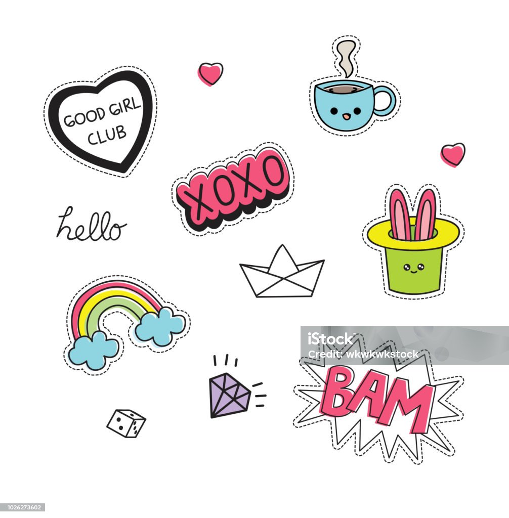 Cute Patches Set Vector Illustration Stock Illustration - Download