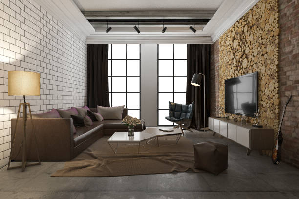istock 3d rendering luxury and modern living room with brick decor 1026277272