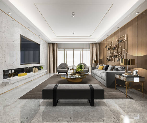 istock 3d rendering loft luxury living room with bookshelf 1026277282