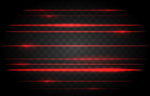Red laser lights. Vector bright lights of neon or laser, red lamp light graphic effect