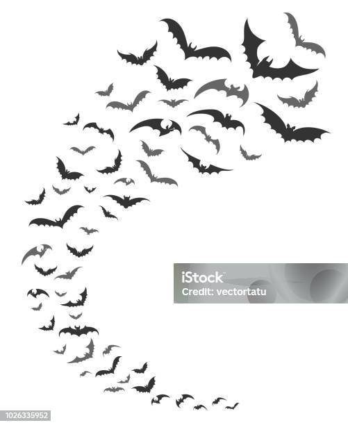 Bats Swarm Silhouette Stock Illustration - Download Image Now - Bat - Animal, Vector, Halloween