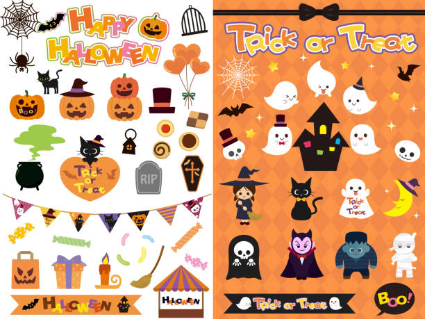 halloween design8 - halloween witch domestic cat frame stock-grafiken, -clipart, -cartoons und -symbole