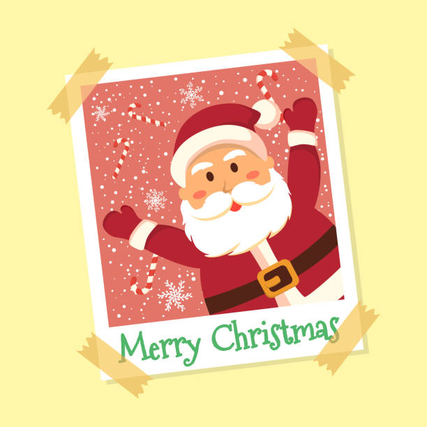 ilustrações, clipart, desenhos animados e ícones de foto instantânea quadro vector de natal papai noel - hard candy fotos