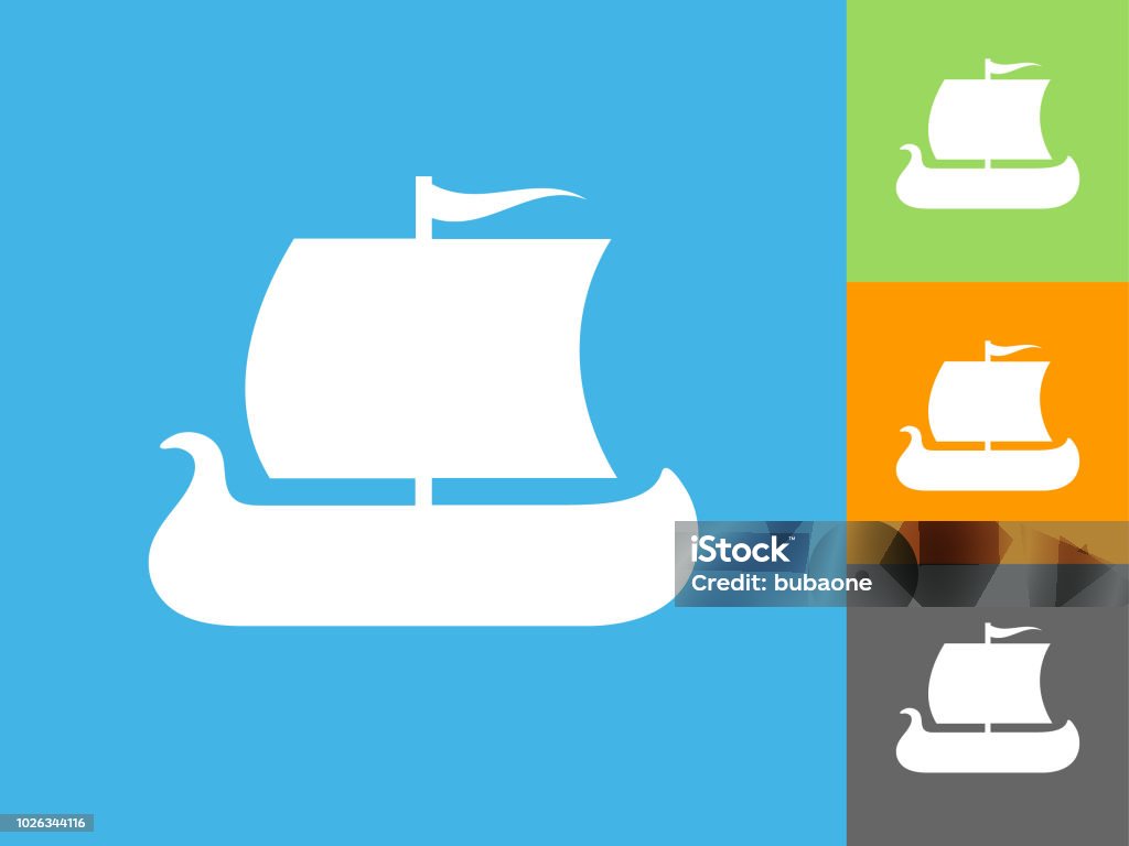 Viking Ship Flat Icon on Blue Background Viking Ship Flat Icon on Blue Background. The icon is depicted on Blue Background. There are three more background color variations included in this file. The icon is rendered in white color and the background is blue. Blue stock vector