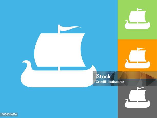 Viking Ship Flat Icon On Blue Background Stock Illustration - Download Image Now - Blue, Design, Design Element
