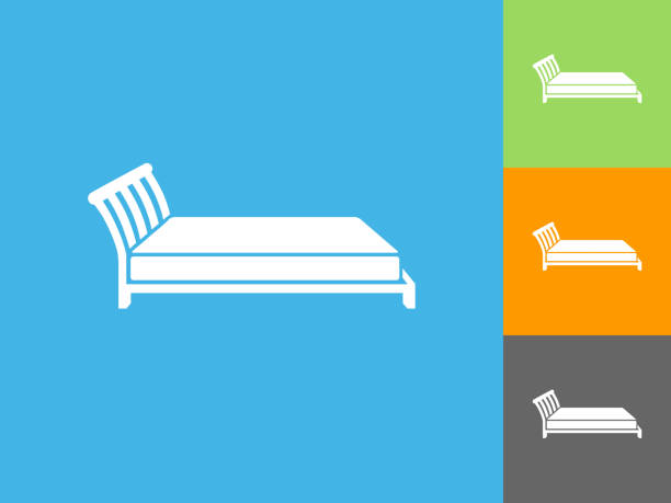 ilustrações, clipart, desenhos animados e ícones de cama plana ícone sobre fundo azul - 2281