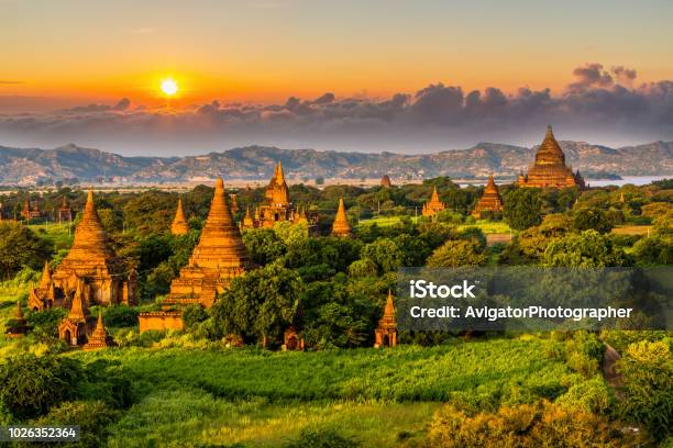 Ancient Temple In Bagan After Sunset Myanmar Temples In The Bagan Archaeological Zone Myanmar Stock Photo - Download Image Now