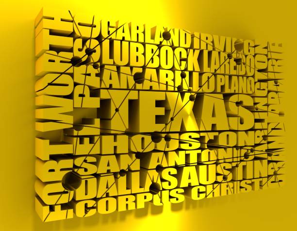 Texas state cities list Image relative to USA travel. Texas cities and places names cloud. 3D rendering corpus christi map stock pictures, royalty-free photos & images