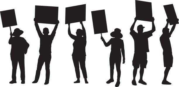 standing protester sylwetki - people holding one person sign stock illustrations