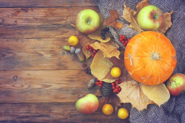 istock autumn time background, pumpkins, apples, dry leaves 1026390112