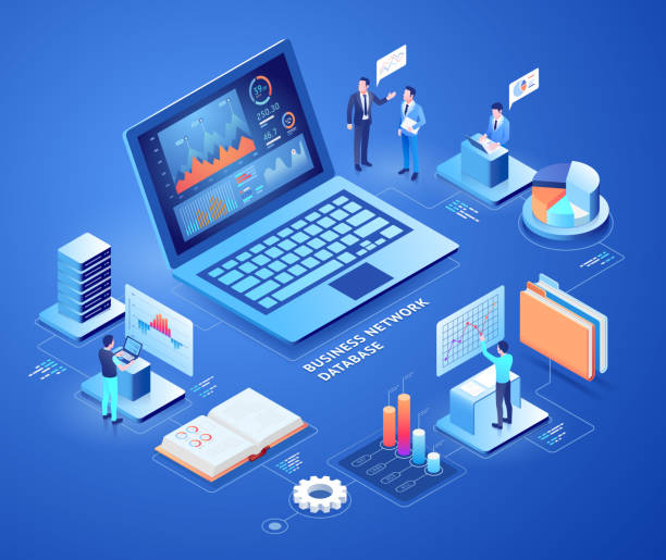 Business network database vector isometric illustrations. vector art illustration