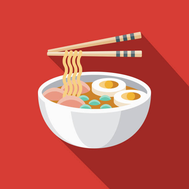 ilustraciones, imágenes clip art, dibujos animados e iconos de stock de icono del japón ramen plana diseño - comida japonesa