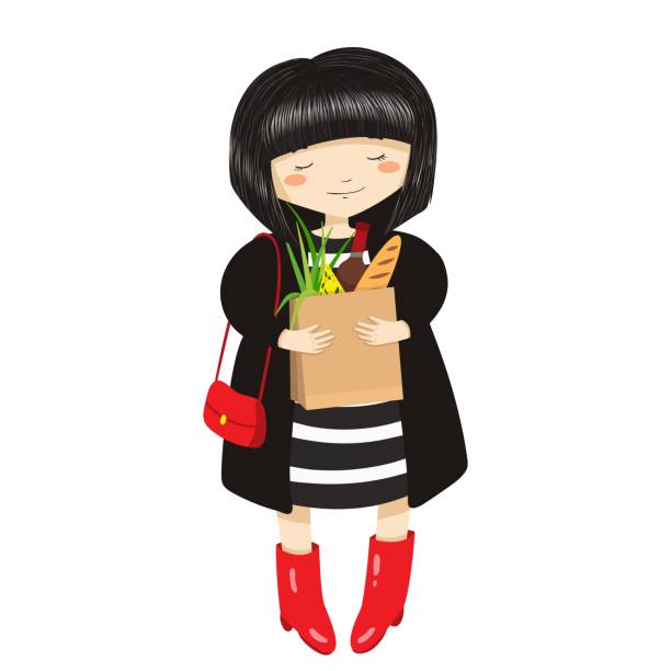 ilustrações de stock, clip art, desenhos animados e ícones de girl with shopping bag - adult autumn backgrounds beauty