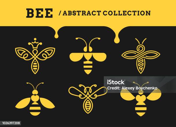 Bee Abstract Collections Logo Icon On A Dark Background Stock Illustration - Download Image Now