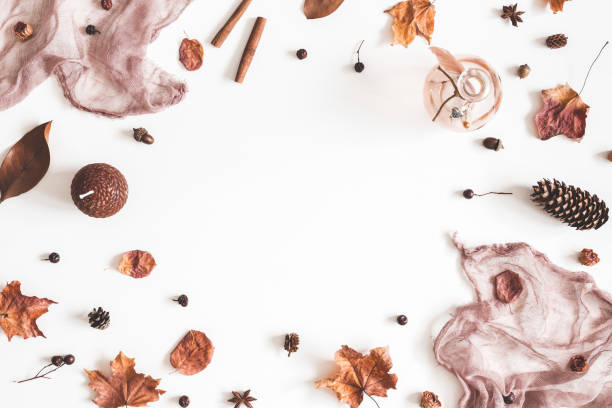 istock Autumn composition. Frame made of autumn things on white background. Flat lay, top view, copy space 1026406870