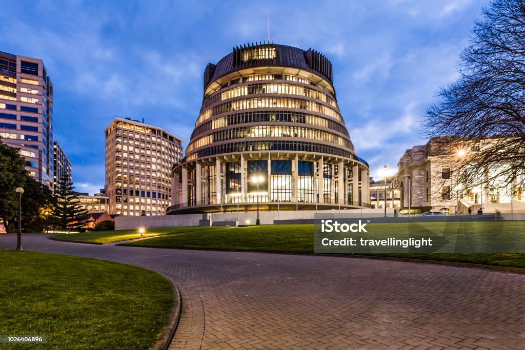 New Zealand The Beehive The Beehive, New Zealand's Parliament building, at twilight. New Zealand Stock Photo