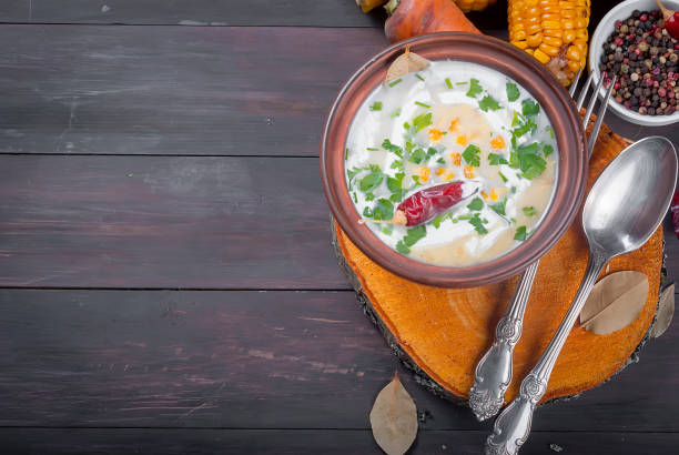 istock corn cream soup with sour cream and herbs 1026415622